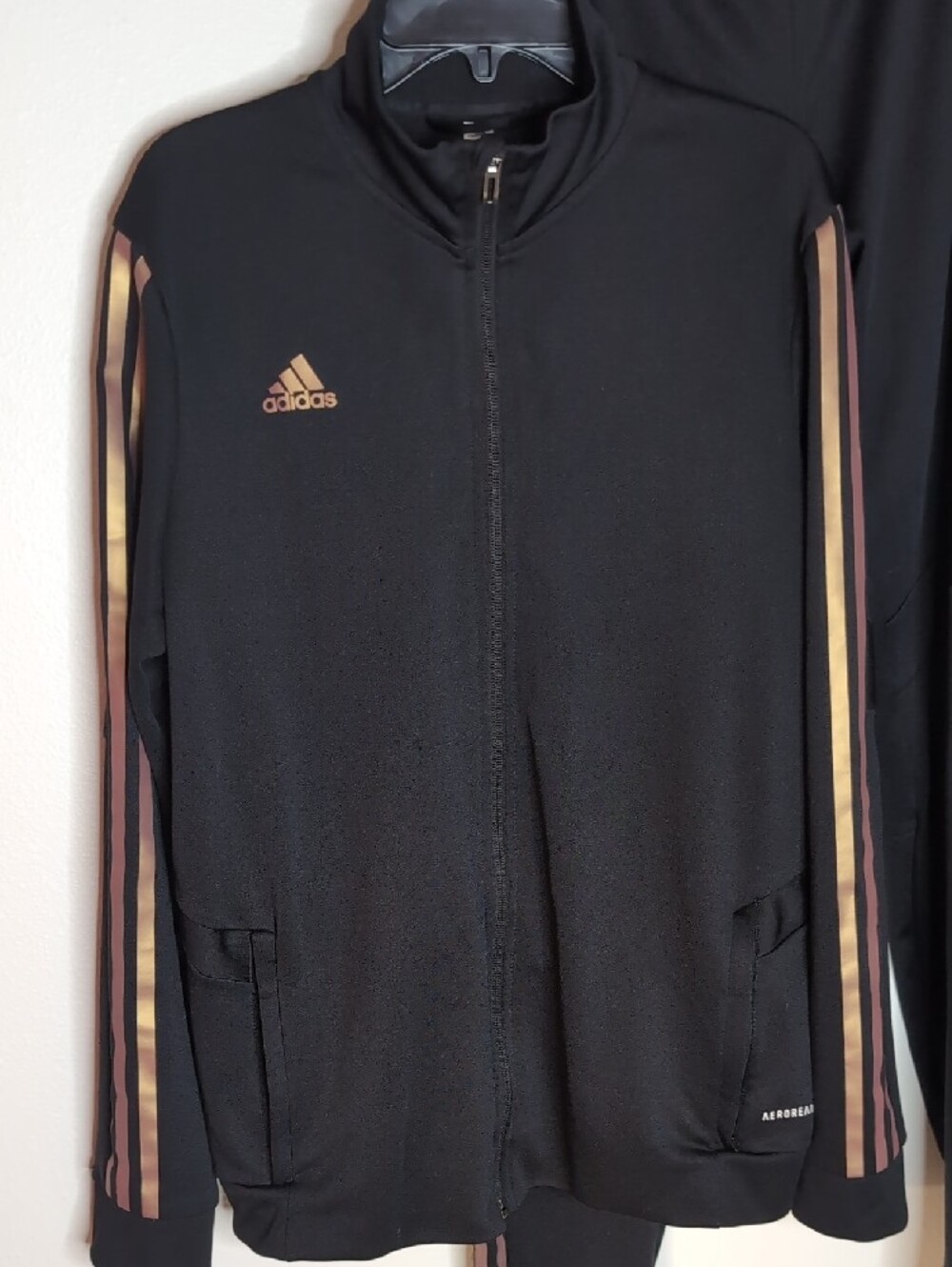 adidas Black Track Jacket and Pants with Metallic Gold Stripes - Picture 5 of 12